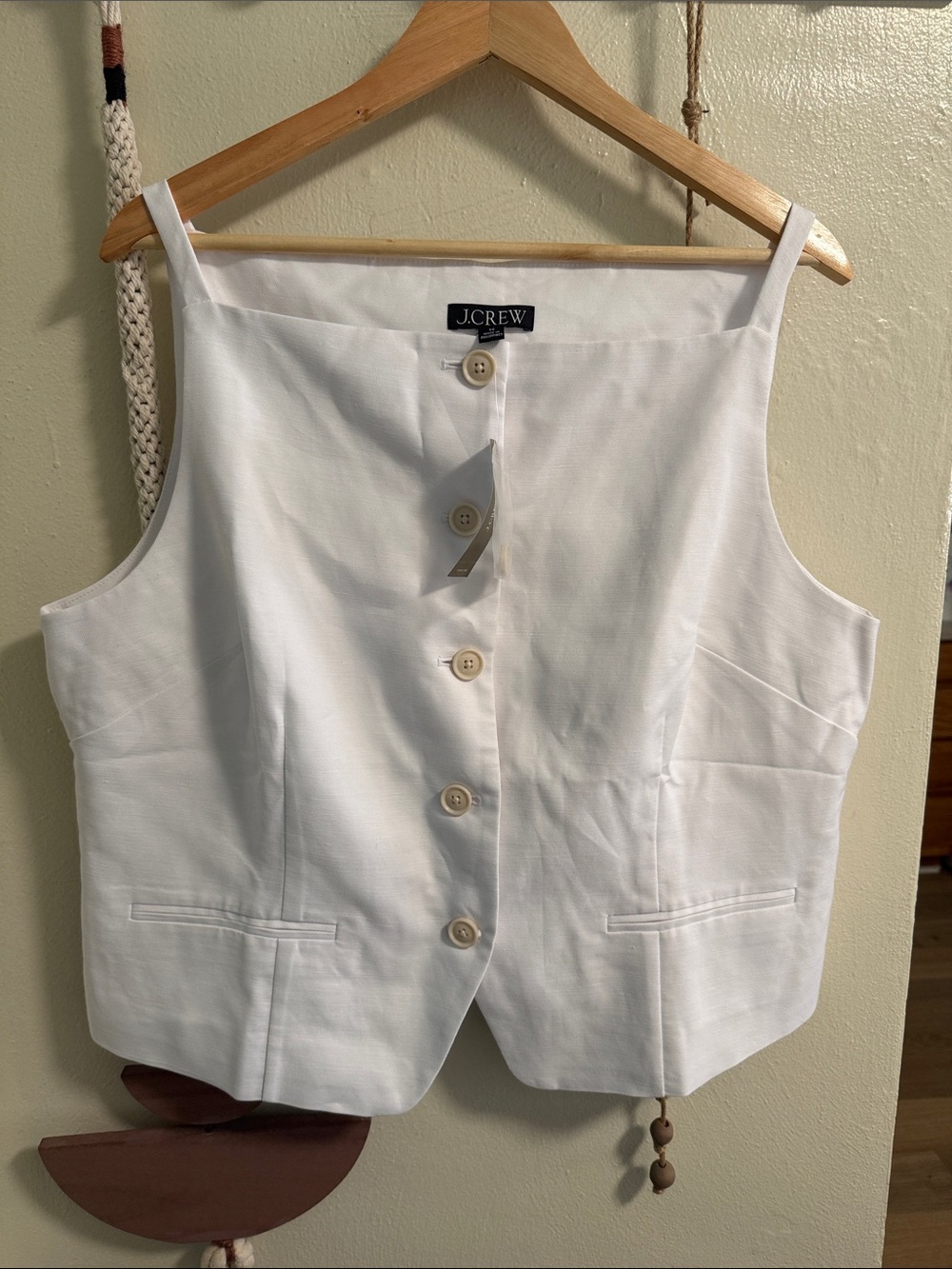 J. Crew White Sleeveless Button-Front Vest